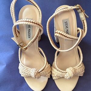 Steve Madden Cream Braided Knot Ankle-Strap Heels -Size 7M